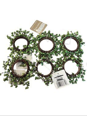 Set of 6 Genuine Dangling Green Stone Napking Rings w/Copper Detail -2 Available